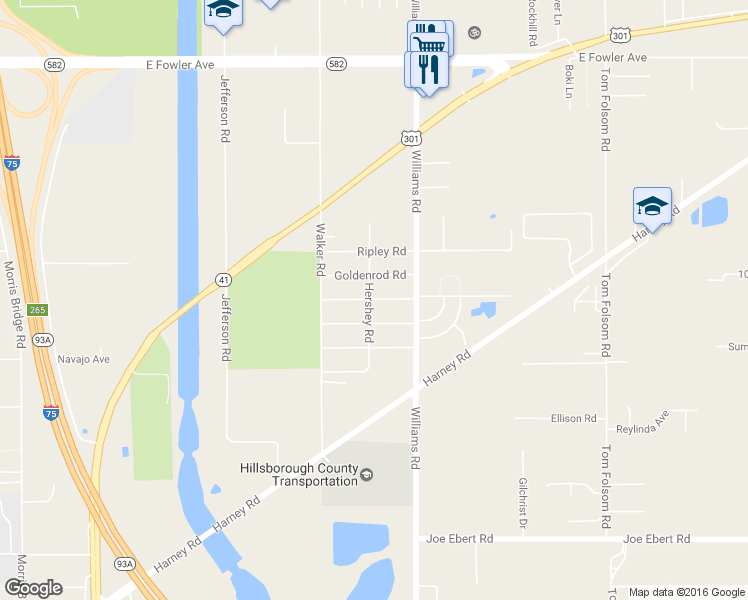 map of restaurants, bars, coffee shops, grocery stores, and more near 9403 Eastfield Road in Thonotosassa