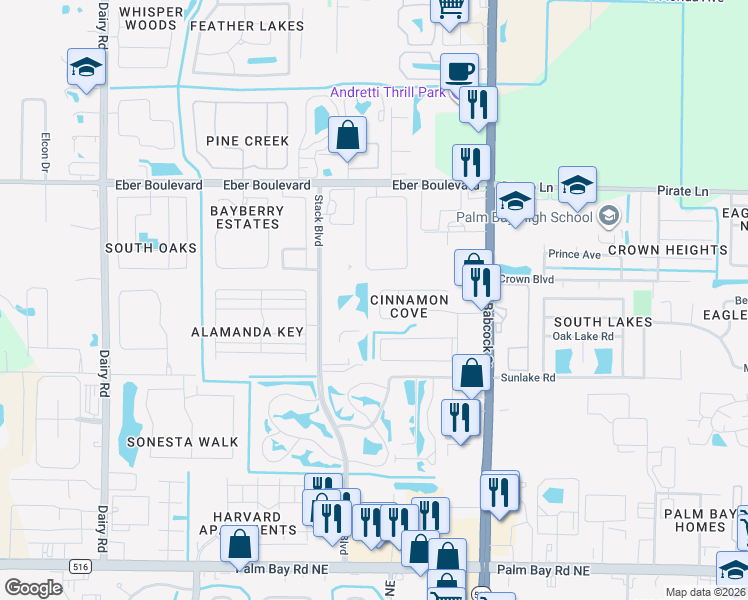 map of restaurants, bars, coffee shops, grocery stores, and more near 239 Cinnamon Lake Circle in Melbourne