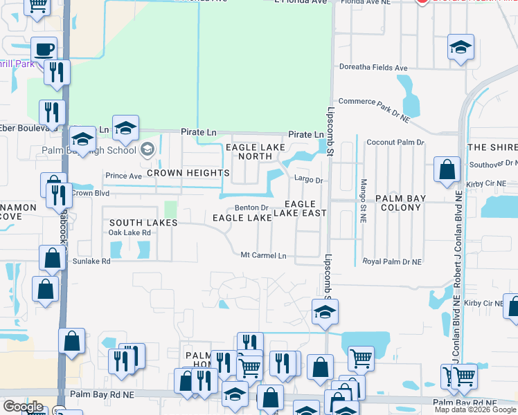 map of restaurants, bars, coffee shops, grocery stores, and more near 663 Benton Drive in Melbourne