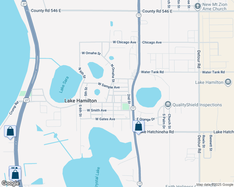 map of restaurants, bars, coffee shops, grocery stores, and more near 203 West Nelson Avenue in Lake Hamilton