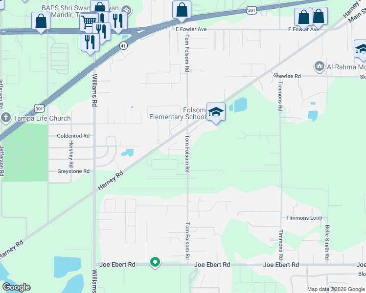 map of restaurants, bars, coffee shops, grocery stores, and more near 9714 Oak Ranch Crescent Court in Thonotosassa