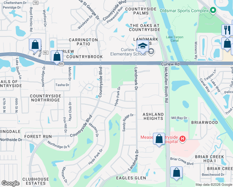 map of restaurants, bars, coffee shops, grocery stores, and more near 3423 Ferncliff Lane in Clearwater