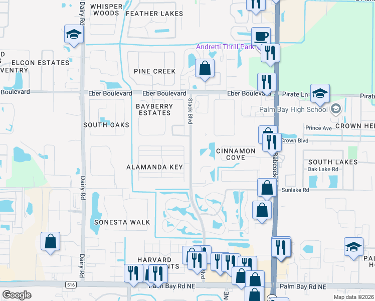 map of restaurants, bars, coffee shops, grocery stores, and more near 4200 Alamanda Key Drive in Melbourne