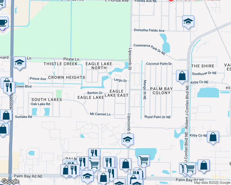 map of restaurants, bars, coffee shops, grocery stores, and more near 4192 Collinwood Drive in Melbourne