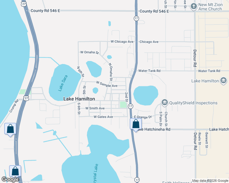 map of restaurants, bars, coffee shops, grocery stores, and more near 203 West Nelson Avenue in Lake Hamilton