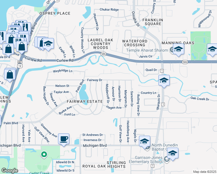 map of restaurants, bars, coffee shops, grocery stores, and more near 2384 Armour Drive in Dunedin