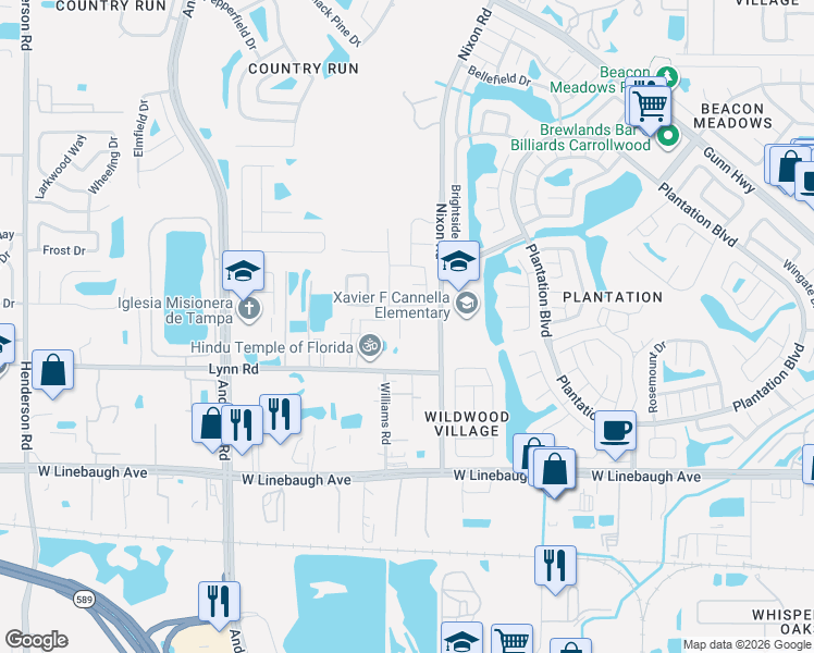 map of restaurants, bars, coffee shops, grocery stores, and more near 10709 Stallgate Drive in Tampa