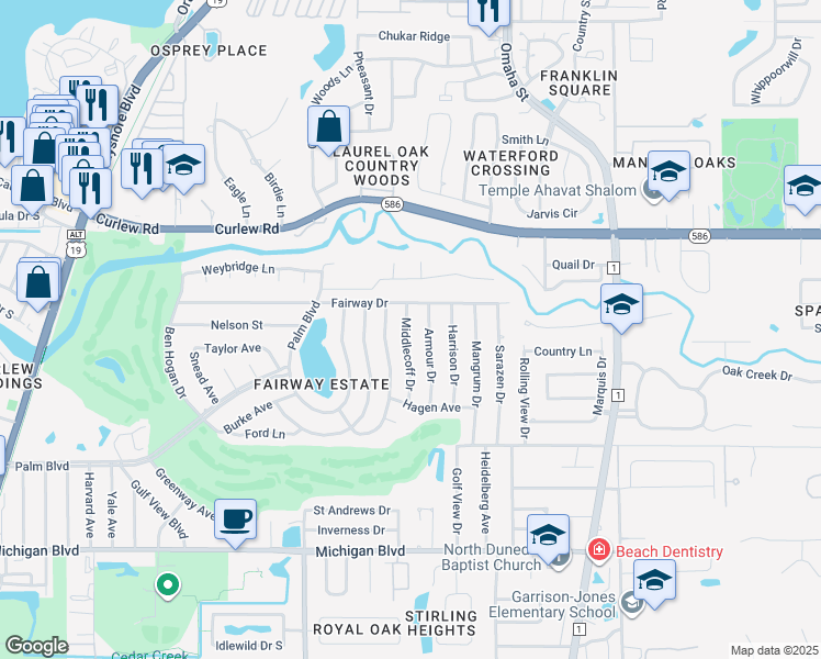 map of restaurants, bars, coffee shops, grocery stores, and more near 2384 Armour Drive in Dunedin