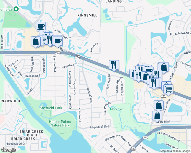 map of restaurants, bars, coffee shops, grocery stores, and more near 1715 Azalea Court in Oldsmar