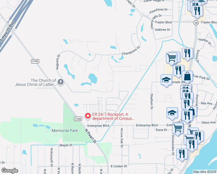 map of restaurants, bars, coffee shops, grocery stores, and more near 405 Cascades Drive in Rockport