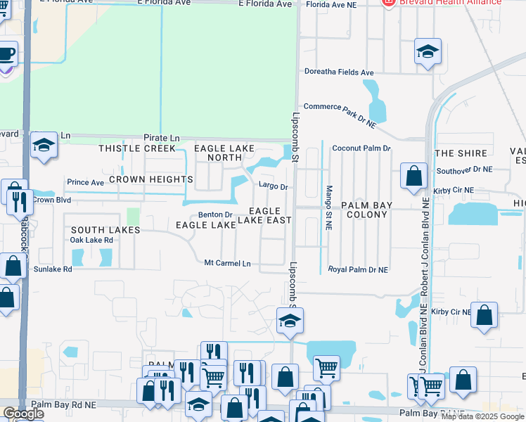 map of restaurants, bars, coffee shops, grocery stores, and more near 4172 Collinwood Drive in Melbourne