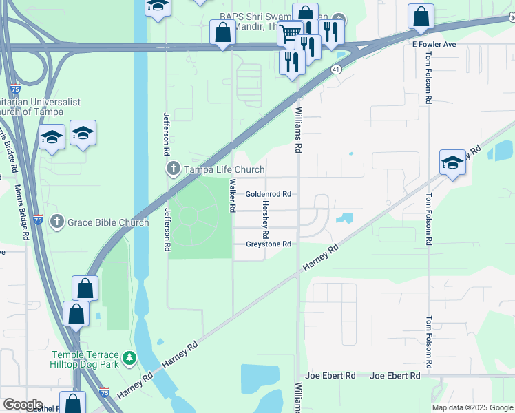 map of restaurants, bars, coffee shops, grocery stores, and more near 9320 Eastfield Road in Thonotosassa
