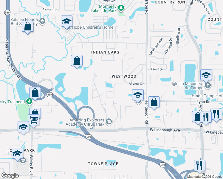 map of restaurants, bars, coffee shops, grocery stores, and more near 6640 Winding Oak Drive in Tampa