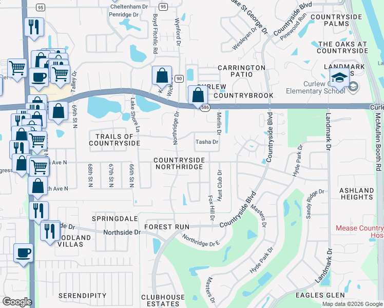 map of restaurants, bars, coffee shops, grocery stores, and more near 3410 Zara Way in Clearwater