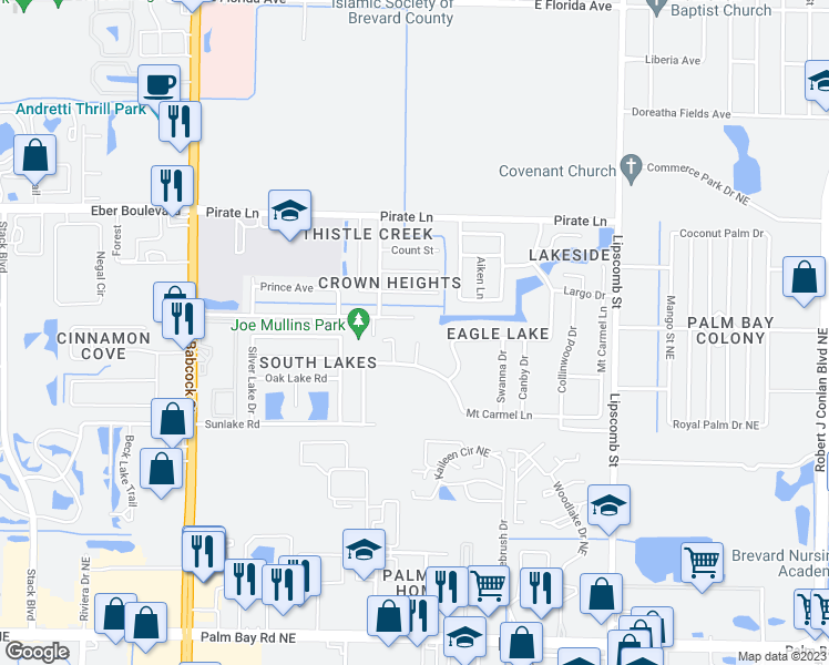 map of restaurants, bars, coffee shops, grocery stores, and more near 560 Creston Court in Melbourne