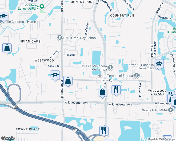 map of restaurants, bars, coffee shops, grocery stores, and more near 11057 Lynn Lake Circle in Tampa
