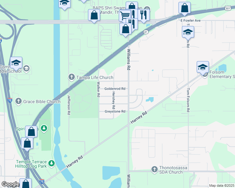 map of restaurants, bars, coffee shops, grocery stores, and more near 9404 Eastfield Road in Thonotosassa