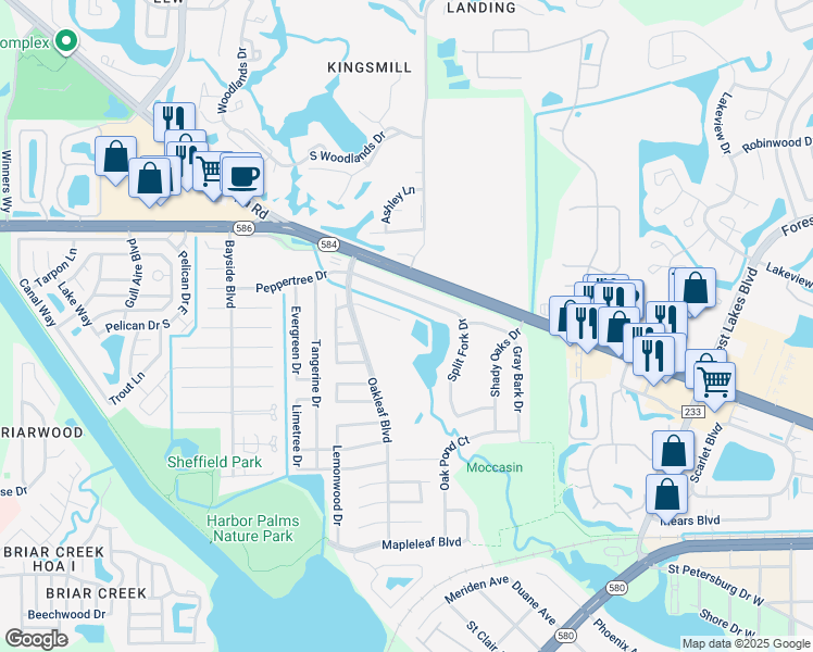map of restaurants, bars, coffee shops, grocery stores, and more near 1715 Azalea Court in Oldsmar