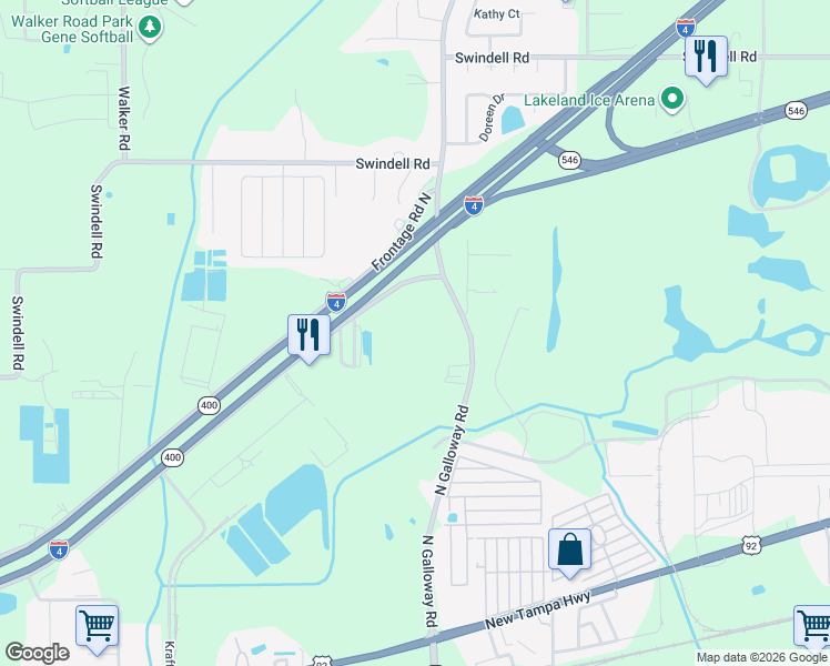 map of restaurants, bars, coffee shops, grocery stores, and more near 3720 Frontage Road South in Lakeland