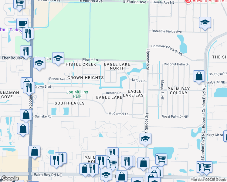 map of restaurants, bars, coffee shops, grocery stores, and more near 670 Benton Drive in Melbourne