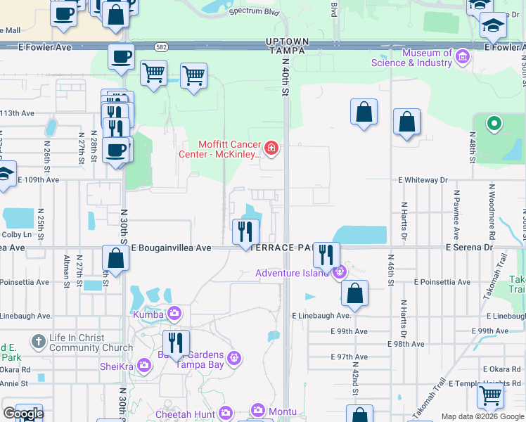 map of restaurants, bars, coffee shops, grocery stores, and more near 10420 McKinley Drive in Tampa