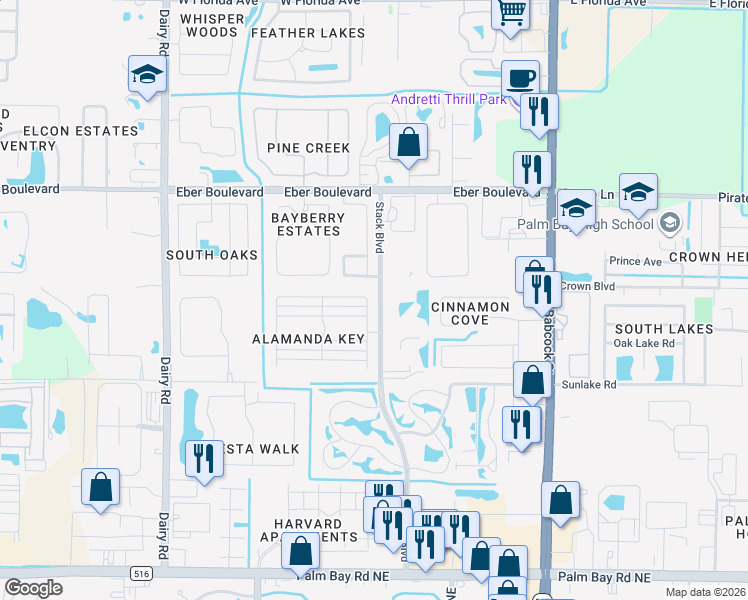 map of restaurants, bars, coffee shops, grocery stores, and more near 4200 Alamanda Key Drive in Melbourne