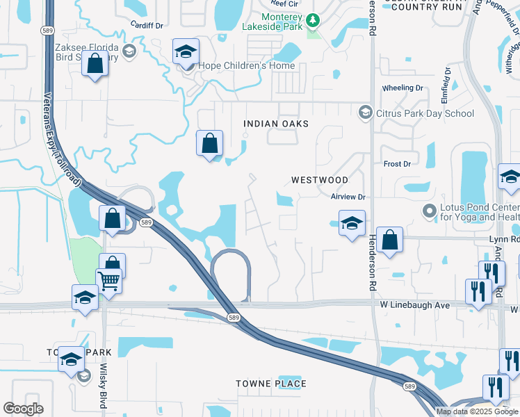map of restaurants, bars, coffee shops, grocery stores, and more near 10301 Westpark Preserve Boulevard in Tampa