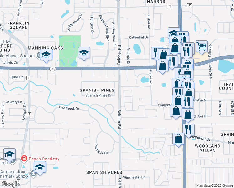 map of restaurants, bars, coffee shops, grocery stores, and more near 1332 Moss Drive in Dunedin