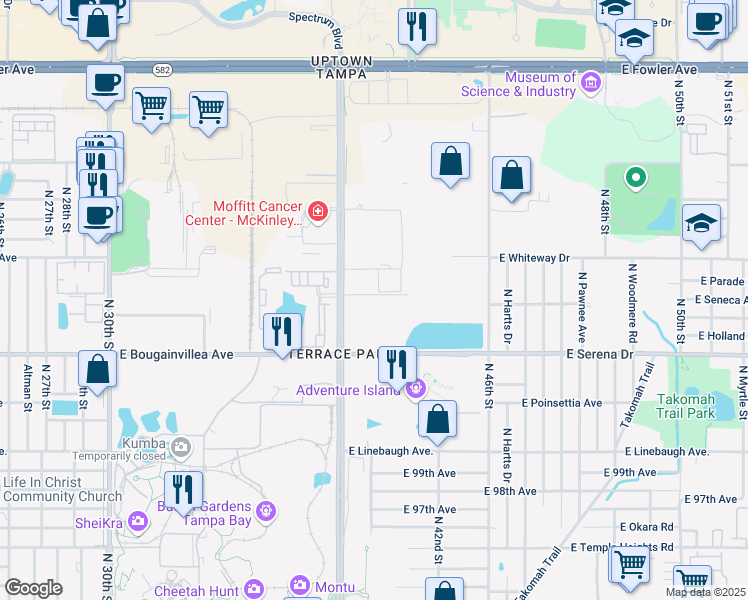map of restaurants, bars, coffee shops, grocery stores, and more near 10811 McKinley Drive in Tampa