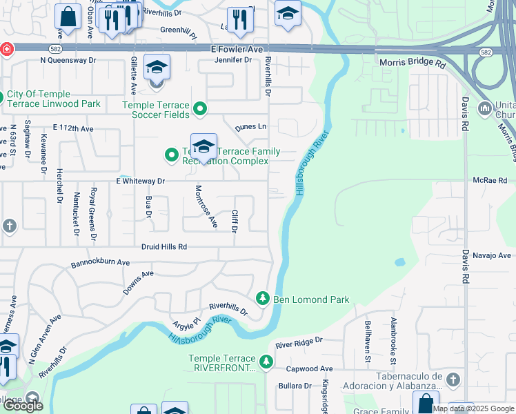 map of restaurants, bars, coffee shops, grocery stores, and more near 6714 Maybole Place in Tampa