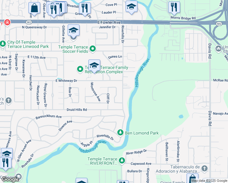 map of restaurants, bars, coffee shops, grocery stores, and more near 6714 Maybole Place in Tampa