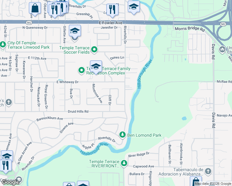 map of restaurants, bars, coffee shops, grocery stores, and more near 6714 Maybole Place in Tampa