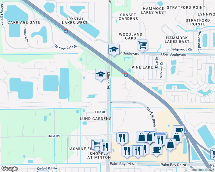 map of restaurants, bars, coffee shops, grocery stores, and more near 3764 County Road 509 in West Melbourne