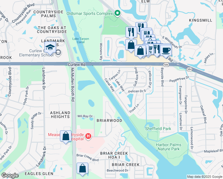 map of restaurants, bars, coffee shops, grocery stores, and more near 516 Canal Way in Oldsmar