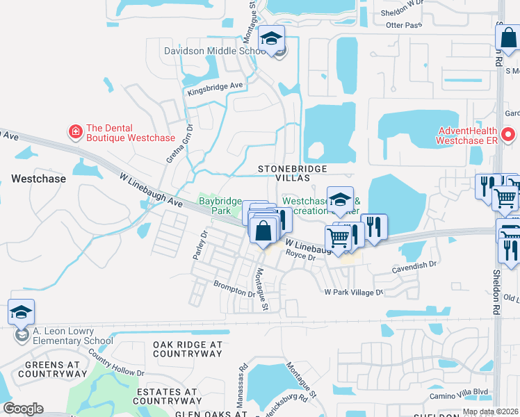 map of restaurants, bars, coffee shops, grocery stores, and more near 9906 Hartwell Bridge Circle in Tampa