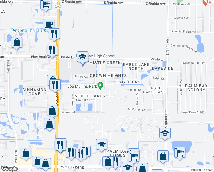 map of restaurants, bars, coffee shops, grocery stores, and more near 405 Crown Boulevard in Melbourne