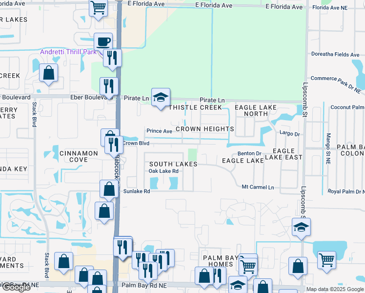 map of restaurants, bars, coffee shops, grocery stores, and more near 319 Crown Boulevard in Melbourne
