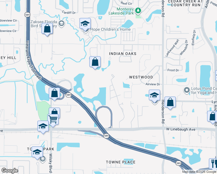 map of restaurants, bars, coffee shops, grocery stores, and more near 10316 Estero Bay Lane in Tampa