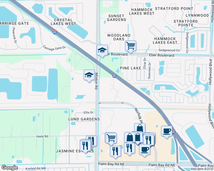 map of restaurants, bars, coffee shops, grocery stores, and more near 3764 County Road 509 in West Melbourne