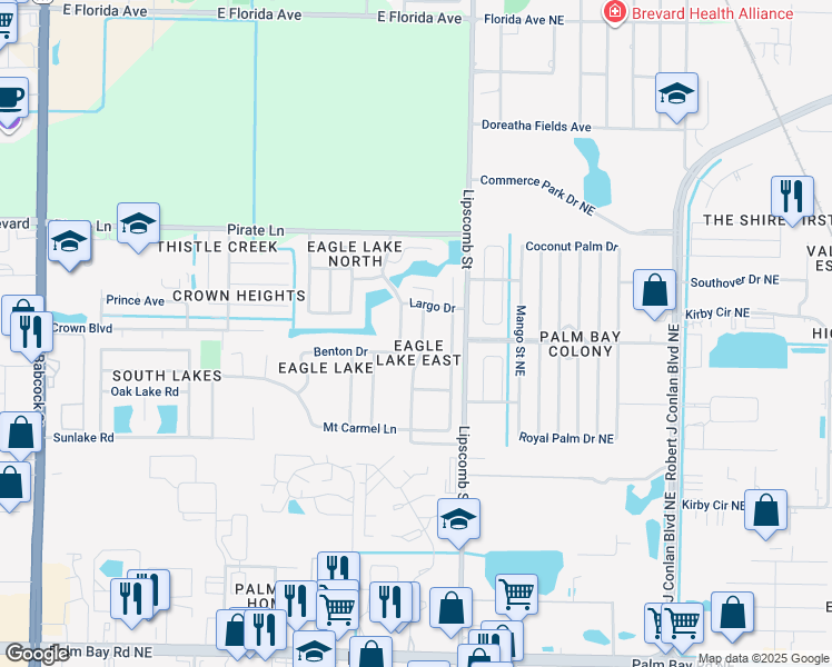 map of restaurants, bars, coffee shops, grocery stores, and more near 4172 Collinwood Drive in Melbourne