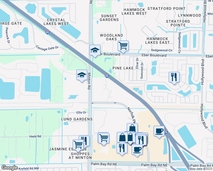 map of restaurants, bars, coffee shops, grocery stores, and more near State Highway 9 in West Melbourne