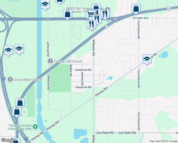 map of restaurants, bars, coffee shops, grocery stores, and more near 9404 Eastfield Road in Thonotosassa