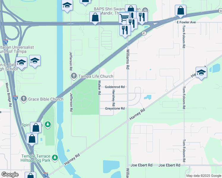 map of restaurants, bars, coffee shops, grocery stores, and more near 9320 Eastfield Road in Thonotosassa