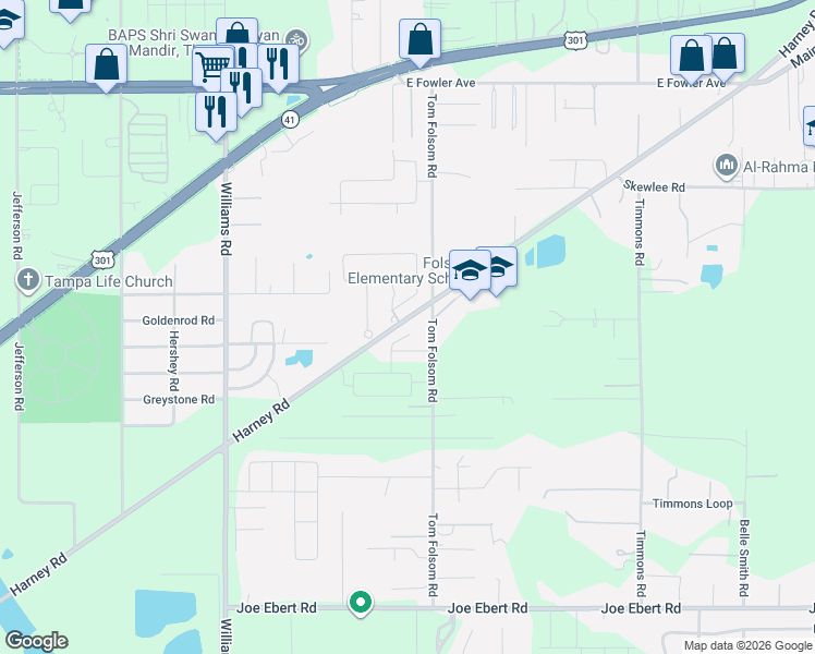 map of restaurants, bars, coffee shops, grocery stores, and more near 9714 Oak Ranch Crescent Court in Thonotosassa