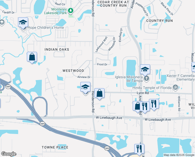 map of restaurants, bars, coffee shops, grocery stores, and more near 6338 Quail Ridge Drive in Tampa