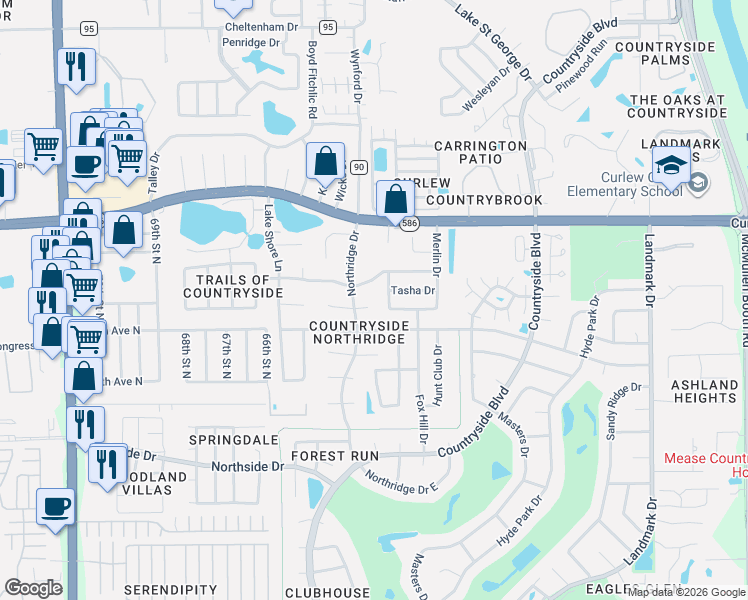 map of restaurants, bars, coffee shops, grocery stores, and more near 3410 Zara Way in Clearwater