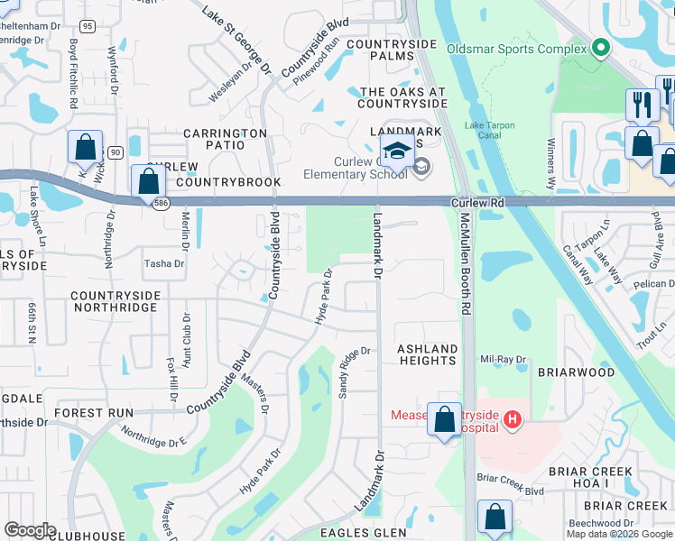 map of restaurants, bars, coffee shops, grocery stores, and more near 3423 Ferncliff Lane in Clearwater