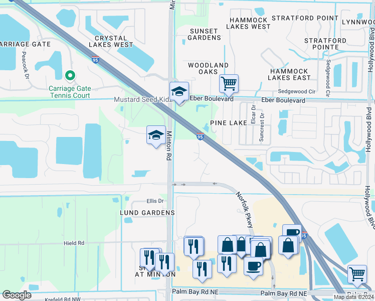 map of restaurants, bars, coffee shops, grocery stores, and more near 3764 County Road 509 in West Melbourne