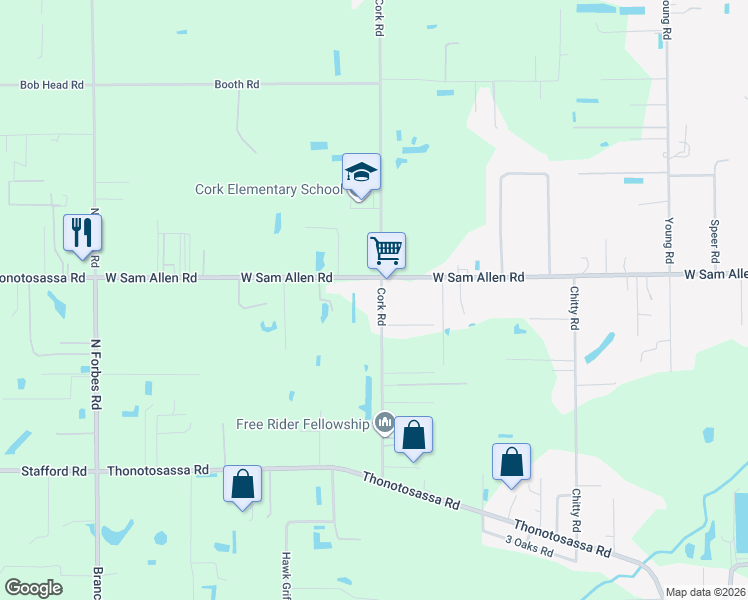 map of restaurants, bars, coffee shops, grocery stores, and more near 3208 Cork Road in Plant City