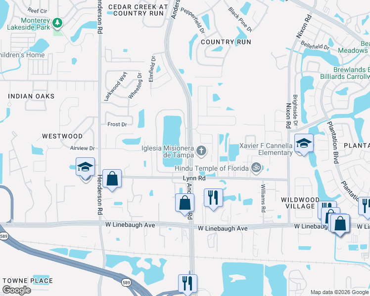 map of restaurants, bars, coffee shops, grocery stores, and more near 10920 Lynn Lake Circle in Tampa